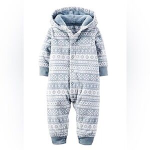 Carters Baby Boy Gray Fair Isle Hooded Fleece Jumpsuit